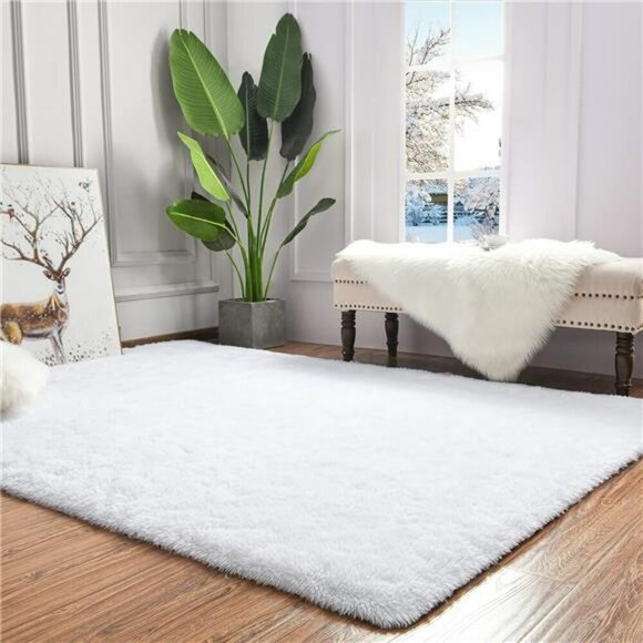 Maxsoft White Fluffy Rug 4x6 Shag Area Carpet Non Slip Plush for Bedroom Dorm - Picture 6 of 7